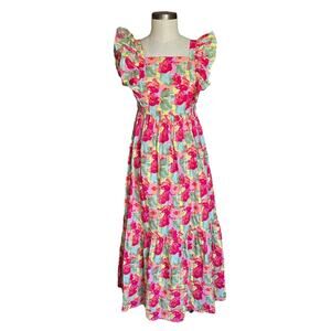PEYTON & PARKER Cotton Floral Colorful Ruffled Sleeve Maxi Dress Women's Size XS